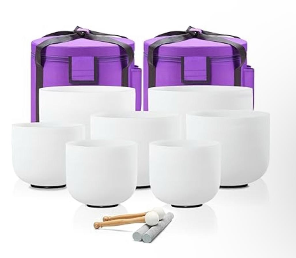 Crystal Bowls – Set of 7 Chakra Attuned White